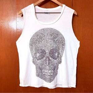 Lauren Moshi White Skull Heart Tank Top